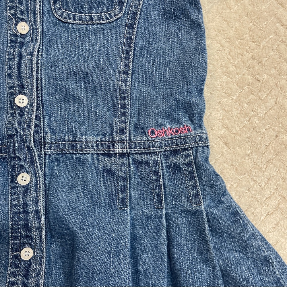 Vintage‎ Y2K OshKosh Toddler Denim Floral Embroidered Pleated Dress Size 3T - Picture 5 of 11